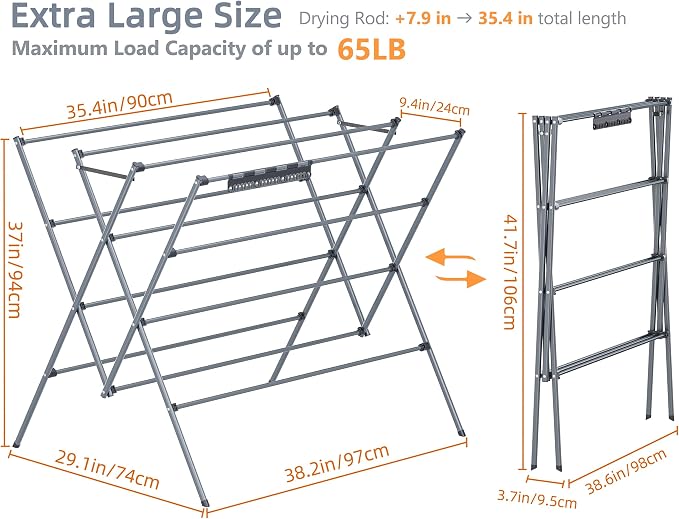 Drying Rack Clothing, 35.43in Long Drying Poles Large Clothes Drying Rack | - Image 3