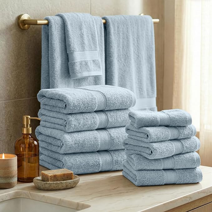 SUPERIOR Egyptian Cotton Ultra Plush & Absorbent, 12 Piece Set, Light Blue | - Image 2