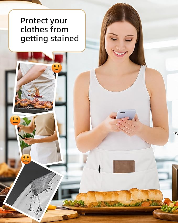 Argstar 2 Pack Server Apron with 4 Pockets, Waitress Waiter Waist Short Aprons(Available in 60/120 Pack)