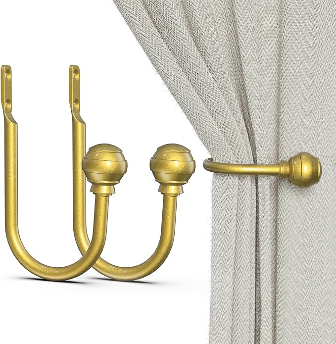 Hion Curtain Holdbacks Gold 2pcs, Curtain Tiebacks Wall Mounted Hooks | Curtain by Hion