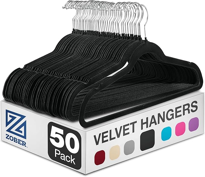 ZOBER Black Velvet Hangers 50 Pack by ZOBER