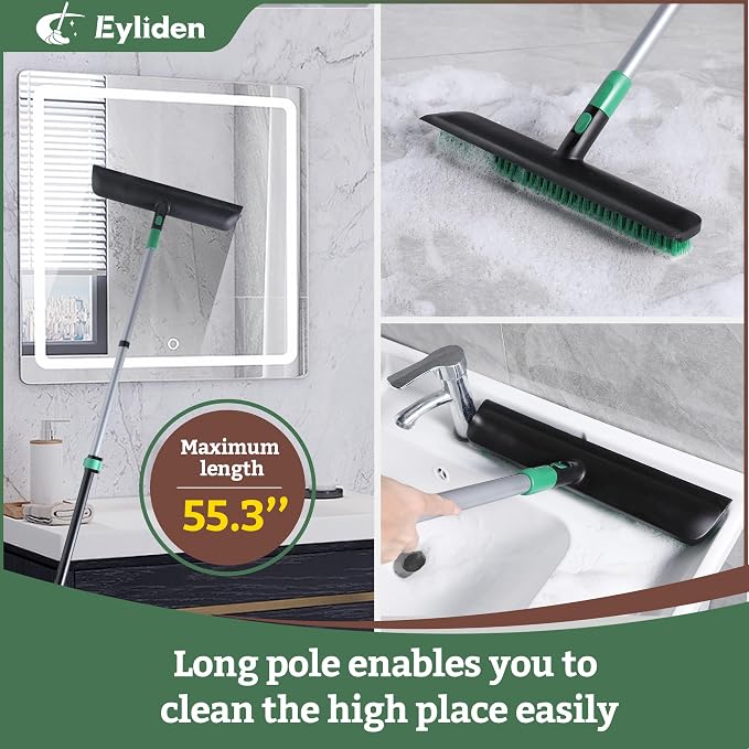 Eyliden Scrub Brush with Squeegee, Floor Deck Tile Bath Cleaning Scrubber | - Image 2