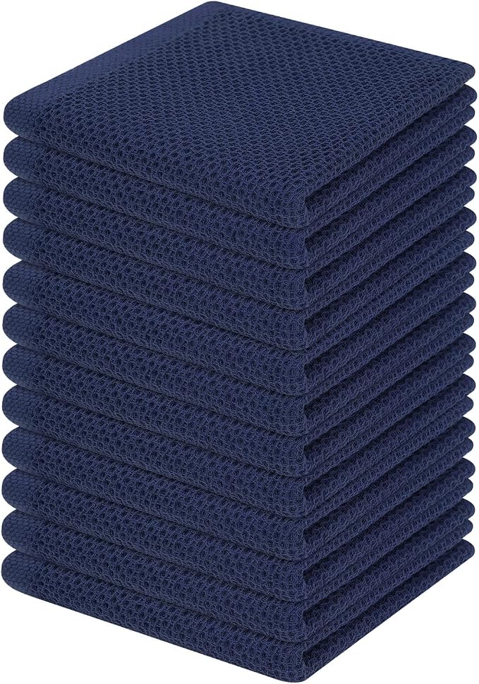 Homaxy 100% Cotton Waffle Weave Kitchen Dish Cloths 12-Pack, Dark Navy | 12 x by Homaxy