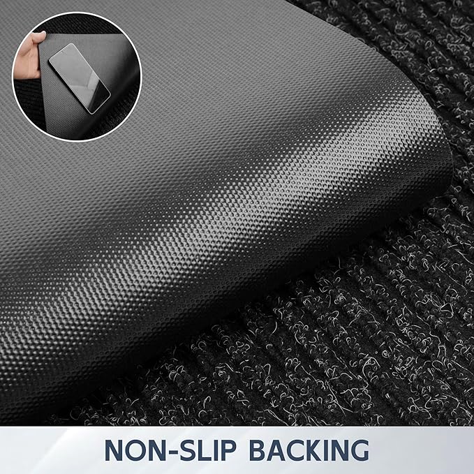 Front Door Mat, 120" x 36" Heavy Duty Indoor Outdoor Doormat, Non-Slip Welcome Mats for Entryway, Rubber Backing Low Profile Commercial Door Mats, Black Stripe