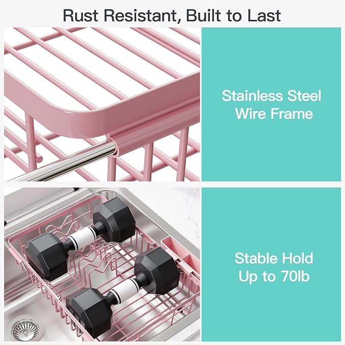 JASIWAY Pink Dish Drying Rack Over the Sink - Image 5