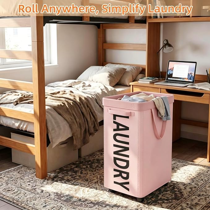 Optish 90L Laundry Basket with Wheels, Rolling Hamper with Removable Bag - Image 4