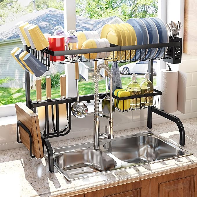 Over The Sink Dish Drying Rack, Adjustable 25.5-33.5 in, Snap-On Design - Image 2