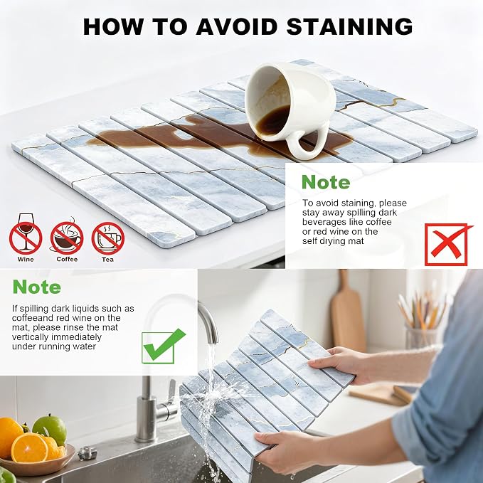 Stone Drying Mat for Kitchen Counter, Quick Diatomaceous Earth Mats for Dishes - Image 6