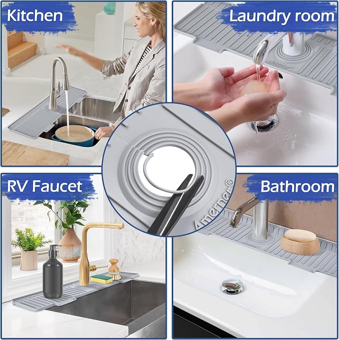 Amerner 20 inch Kitchen Sink Splash Guard, 10° Large Slope & Adaptable Hole - Image 7