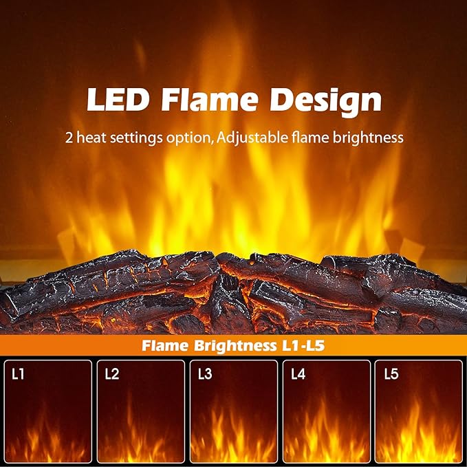 Wide Freestanding Electric Fireplace with Remote & Touch Control, 1500W Heater with Adjustable Timer & Thermostat, Realistic 3D Flame, 8-Hour Timer, Overheat Protection for Bedroom Living Room
