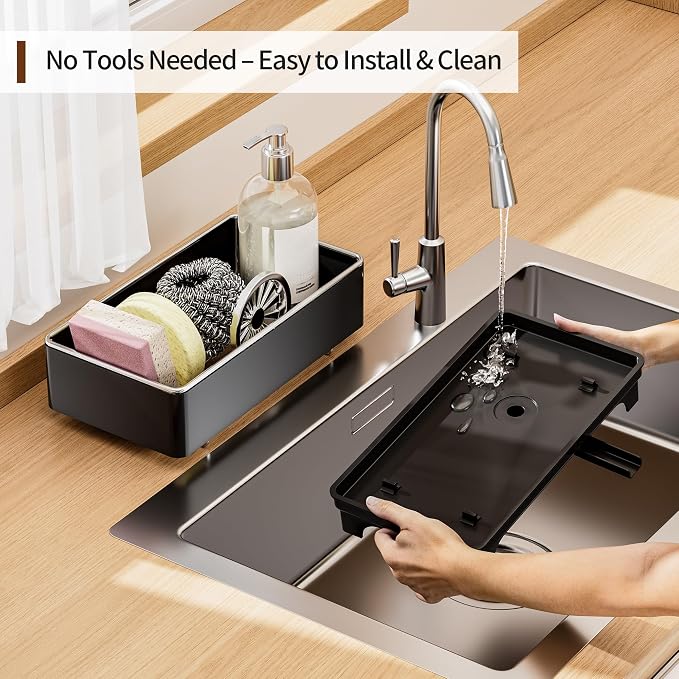 MOUKABAL Sponge Holder for Kitchen Sink, Rustproof Stainless Steel Black - Image 5