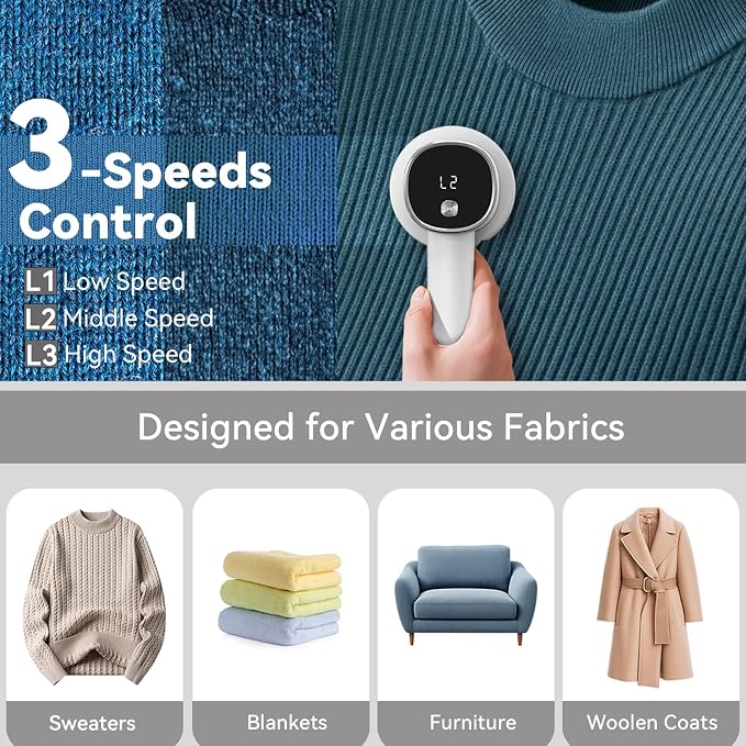 Rechargeable Fabric Shaver, 6-Leaf Blades, LED Display, 3 Speeds | Portable - Image 3