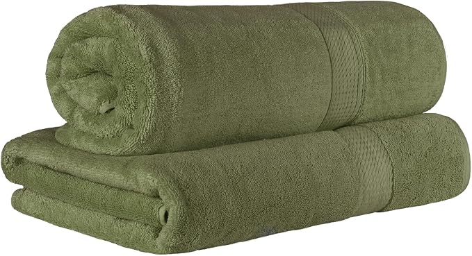 SUPERIOR Egyptian Cotton Pile Plush Bath Sheet, 2 Piece Set, Forest Green | by SUPERIOR