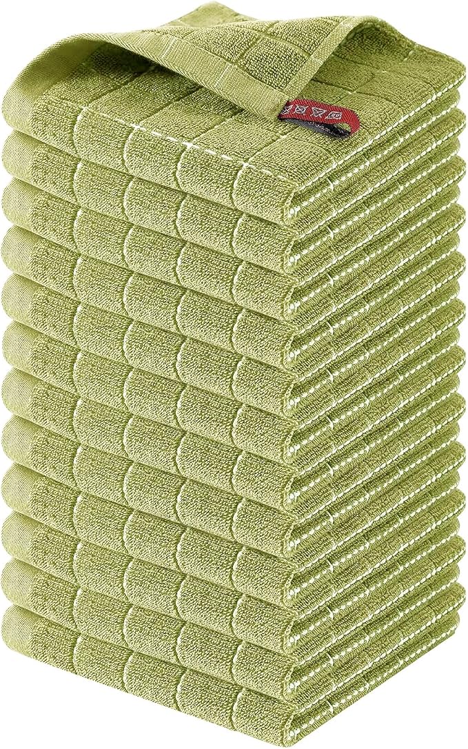 Homaxy 100% Cotton Terry Kitchen Dish Cloths, 12 Pack, Sage Green by Homaxy