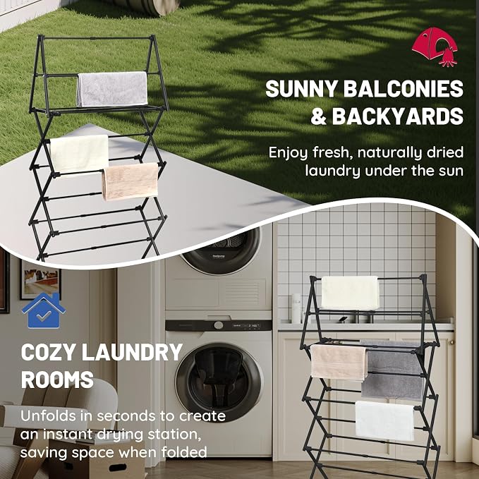 ZOES HOMEWARE 4 Tier Clothes Drying Rack Foldable | Foldable Clothing Drying - Image 5