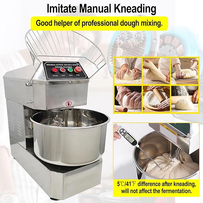 TECHTONGDA Commercial Dough Mixer 50L Food Mixer Stainless Steel Stand Mixer Dual Rotating Dough Kneading Machine with Double Speed Heavy Duty Pizza & Bread Dough Mixer for Restaurant Pizzeria 110V