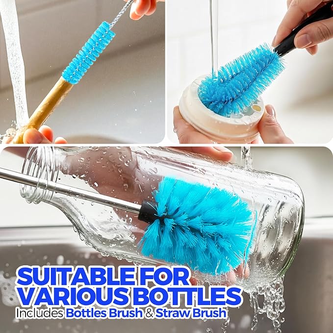 Holikme 4 Pack Bottle Brush 14.5" Long Handle Stainless Steel Brush, Straw - Image 4
