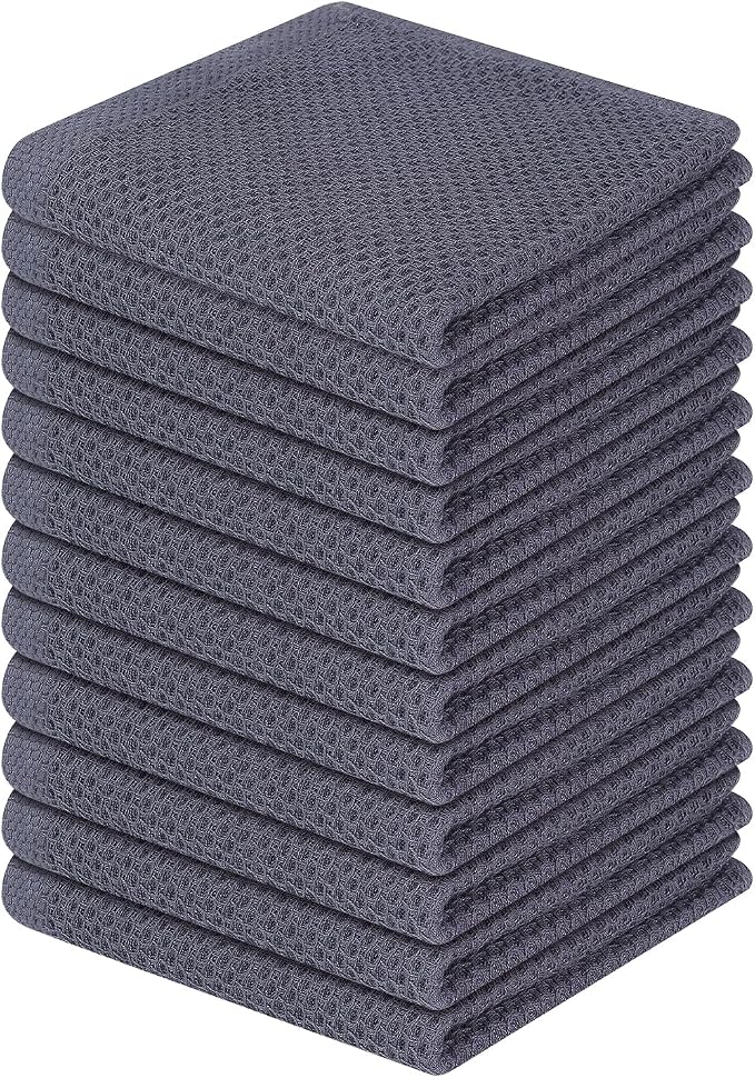 Homaxy 100% Cotton Waffle Weave Kitchen Dish Cloths 12-Pack, Dark Grey | 12 x by Homaxy