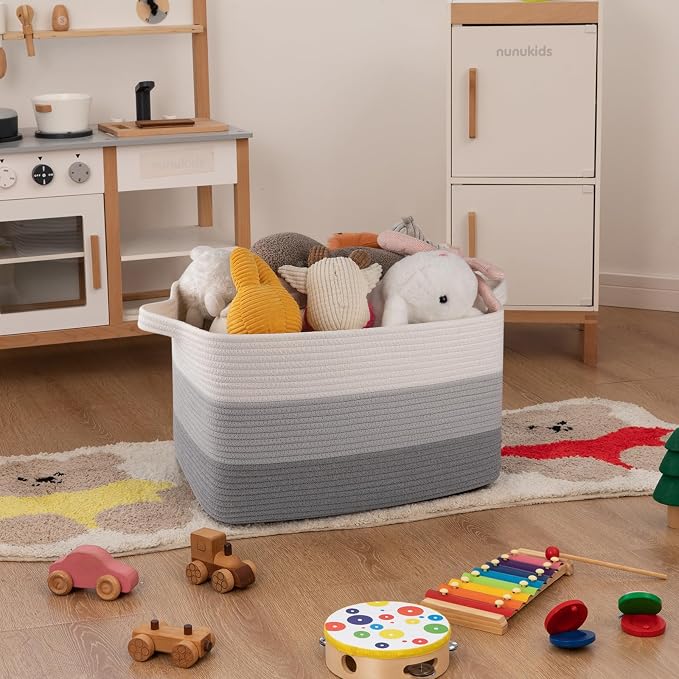 OIAHOMY Woven Blanket Basket Laundry Basket Dog Toy Basket Gradient Grey - Image 2