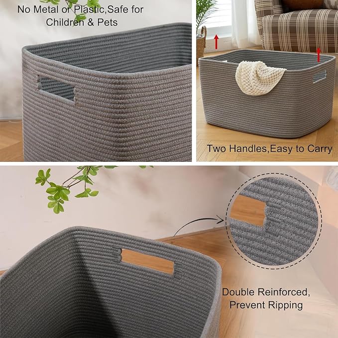 OIAHOMY 96L XXXLarge Woven Rectangle Blanket Basket Living Room Dark Grey - Image 4