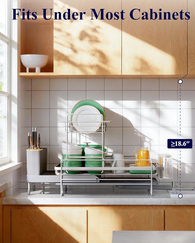 Kitsure Extendable Dish Drying Rack, 19.2"-26.7" L x 12.9" W, 2-Tier | Large - Image 7