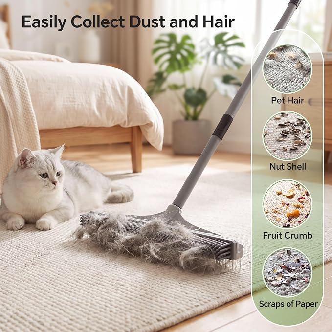Walensee Carpet Brush for Pet Hair Removal, 2 in 1 Carpet Rake & Rubber Broom - Image 7
