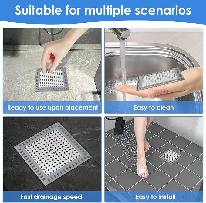 4 Pack Drain Hair Catcher, 4.8" Square Shower Drain Cover, 304 Stainless Steel - Image 6