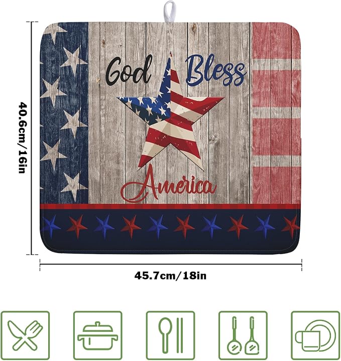 Kawani 4th of July Dish Drying Mat 16x18 Inch Patriotic God Bless America - Image 2