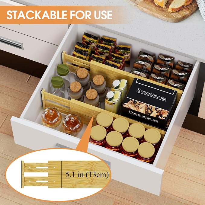 Bamboo Drawer Dividers, Adjustable Drawer Organizers, Fits 17.6–21" Drawers | - Image 4