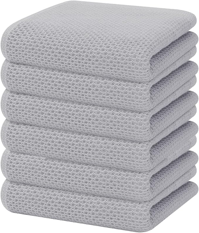 Homaxy 100% Cotton Waffle Weave Kitchen Dish Towels 6-Pack, Light Gray | 13 x by Homaxy