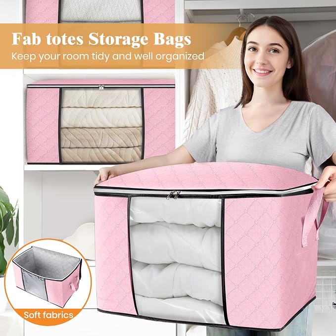 90L Clothes Storage, Foldable Thick Fabric Blanket Storage Bags | Foldable - Image 5