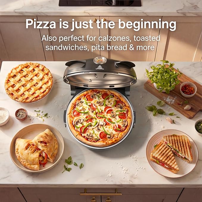 SEMSCHEF 12-Inch CrustyBake Beginner's Glazed Stone Pizza Oven: Quick 800°F Heating, Easy-Clean Design, Recipe Book & All Tools Included - Perfect for First-Time Pizza Makers at Home