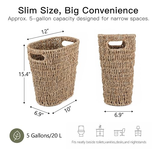 Coeusy Wicker Trash Can, Seagrass Waste Basket - Image 3