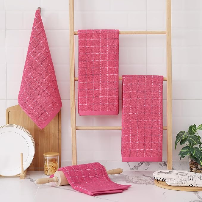 Homaxy 100% Cotton Terry Kitchen Towels, 4 Pack, Rose Red - Image 7
