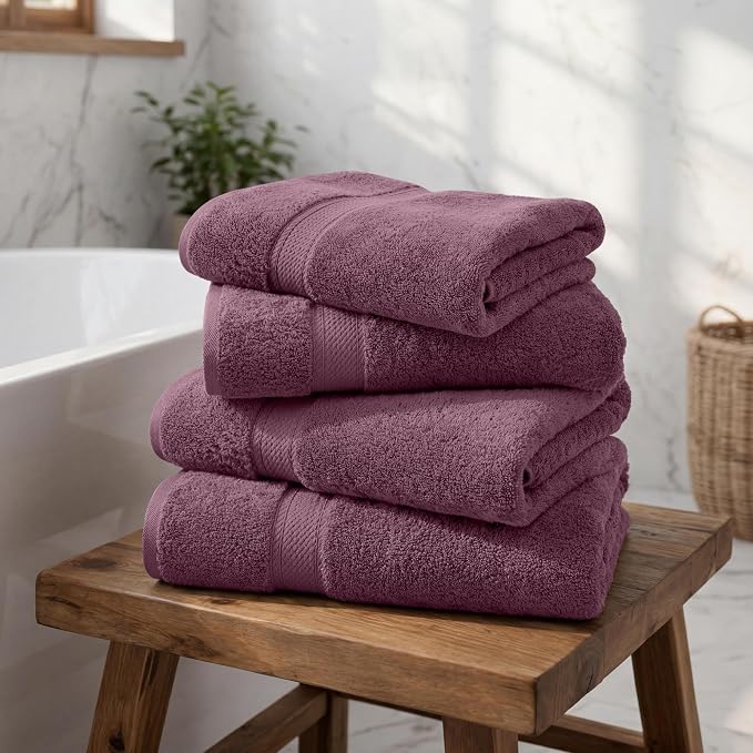 Superior Egyptian Cotton Plush & Absorbent, Bath Towel Set of 4, Plum | Quick - Image 2