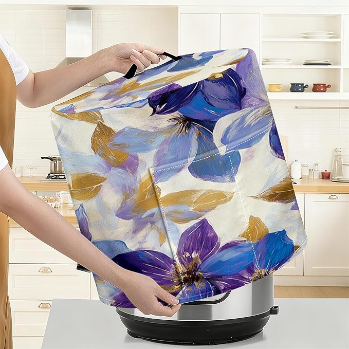 Kitchen Appliance Accessories Dust Cover for 3-6-8 Quart Instant Pot, Pressure Cooker, Air Fryer & Crock Pot,Decorative Appliance Cloth Cover with Top Handle & Storage Pockets (Purple, 3 Quart)