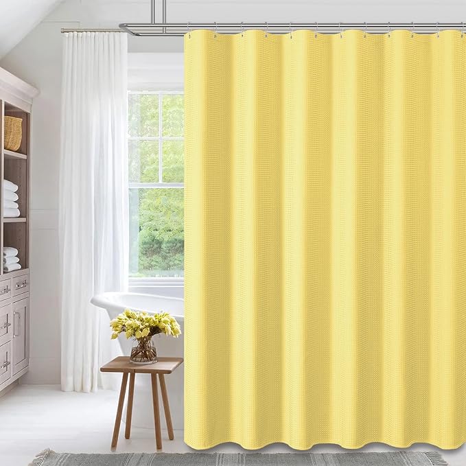 Dynamene Long Waffle Shower Curtain 256 GSM Heavy Fabric 72x78 Yellow - Image 6