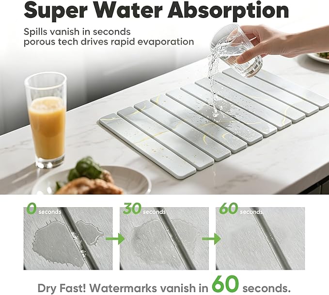 Stone Drying Mat for Kitchen Counter, Quick Diatomaceous Earth Mats for Dishes - Image 4