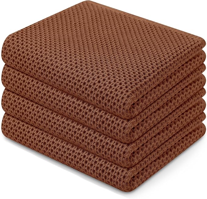 Homaxy 100% Cotton Waffle Weave Kitchen Dish Towels 4-Pack, Caramel | 13 x 28 by Homaxy