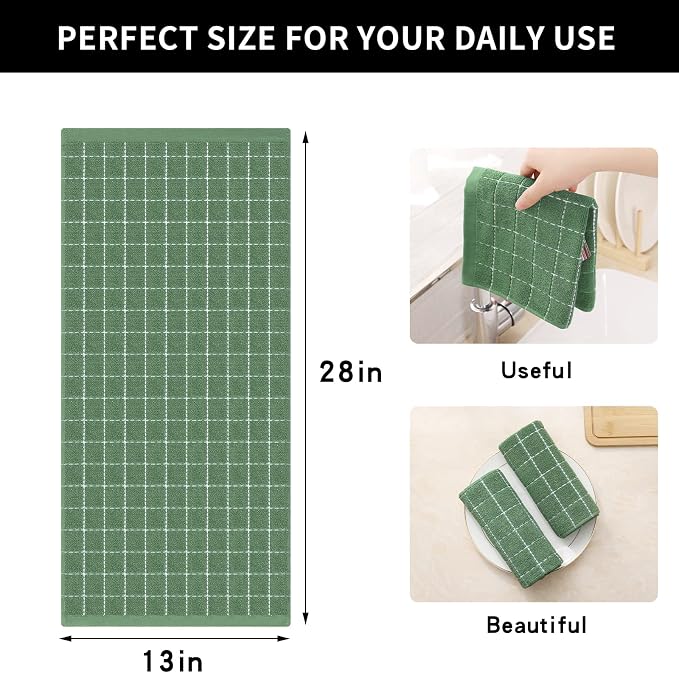 Homaxy 100% Cotton Terry Kitchen Towels, 4 Pack, Grass Green - Image 5