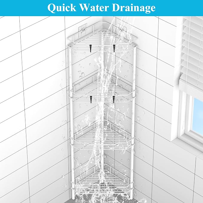 HuggieGems Metal Floor Standing Corner Shower Caddy, 4 Tier - Image 6