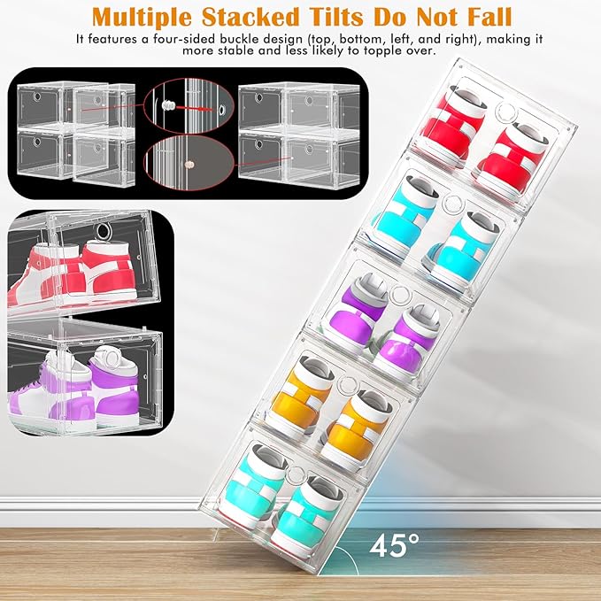 ARSTPEOE 6-Pack Clear Shoe Storage Boxes Magnetic Stackable - Image 3