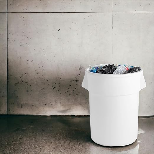 PRO&Family Commercial Round Trash Can, Ingredient Bin, Heavy-Duty Plastic, Anti-Static, Kitchen, Office, Outdoor Use (White, 55 Gallon)