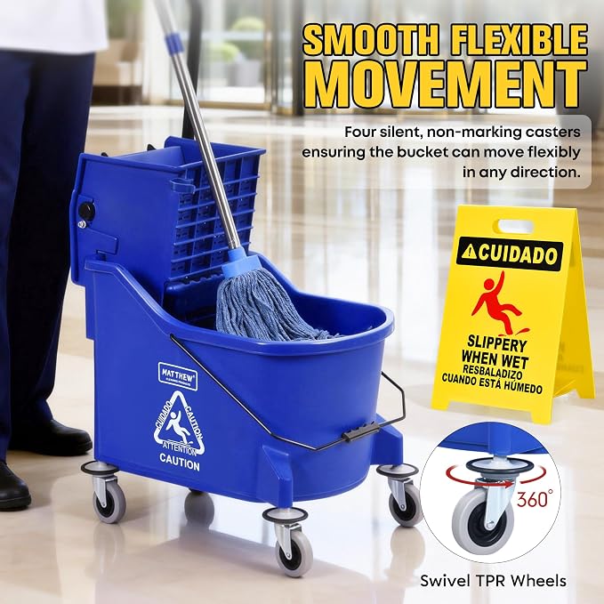 Matthew Cleaning Blue 44Quart Commercial Mop Bucket INCL.Wet String Mop& 19'' - Image 5