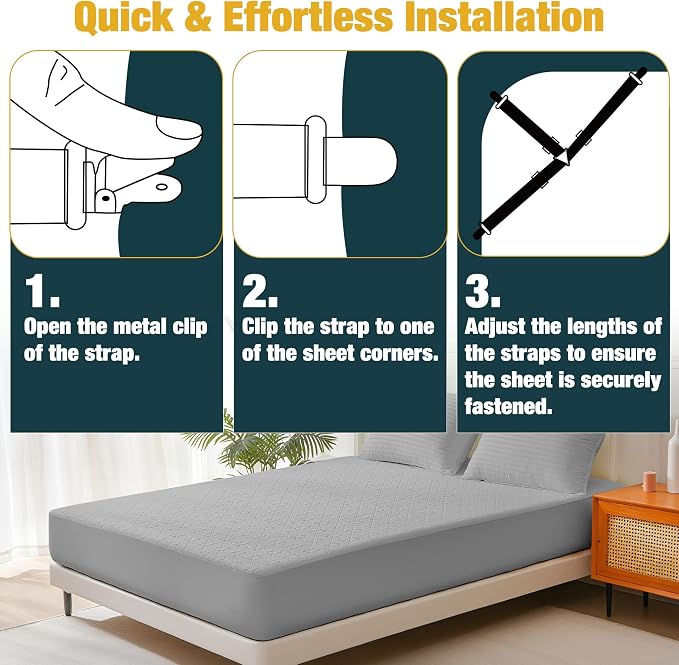 4 Pack Bed Sheet Fasteners, Adjustable Mattress Cover Straps - Image 3