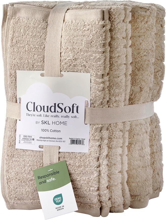 SKL Home CloudSoft Bath Towel Set, 100% Cotton Luxury, Oatmeal | 2 Bath towels - Image 5