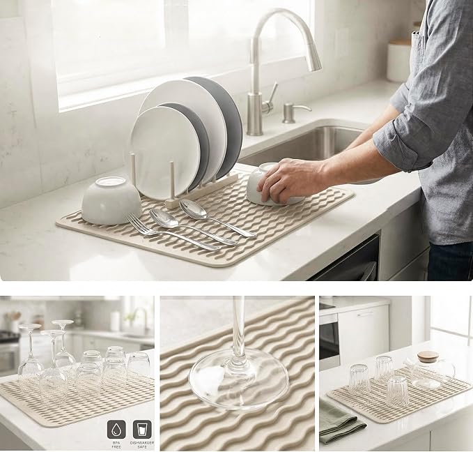 MicoYang Silicone Dish Drying Mat — Quick-Dry Ridges Counter & Sink Pad - Image 3