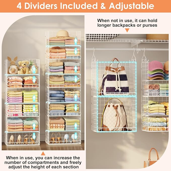 Extended Width Hanging Closet Organizer, 8 Tier Wire Storage Shelves - Image 7