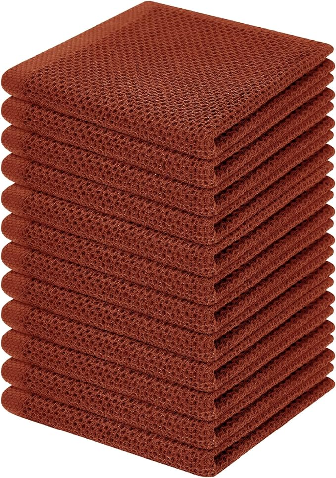 Homaxy 100% Cotton Waffle Weave Kitchen Dish Cloths 12-Pack, Rust | 12 x 12 by Homaxy