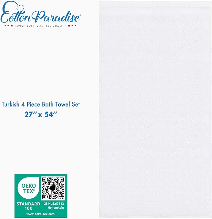 Cotton Paradise Turkish Towel Set, Soft Absorbent Quick Dry, 4 Piece Bath Towel - Image 4